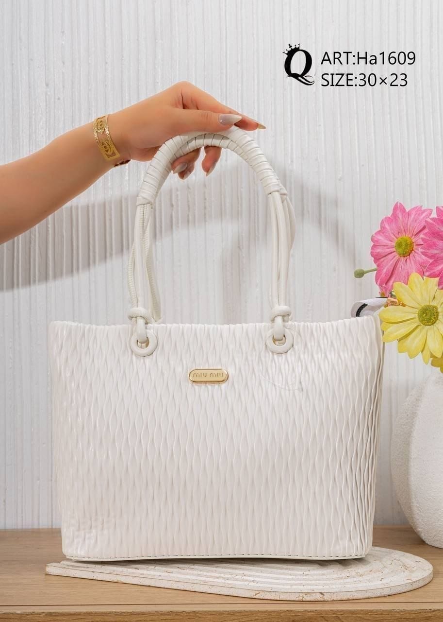 Ha1609 — White textured tote bag front, 30 × 23 (White)