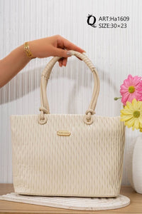 Ha1609 — Ivory textured tote bag front, 30 × 23 (Ivory)