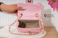 Ha48 — Pink mini quilted chain bag interior, 16 × 12 (Pink)