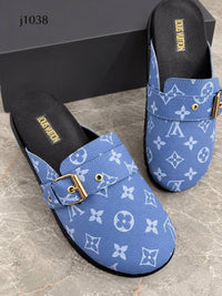 j1038 — Blue patterned buckle clogs pair view, 37, 38, 39, 40, 41 (Blue)