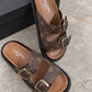 M1036 — Brown double buckle slides pair view, 37, 38, 39, 40, 41 (Brown)