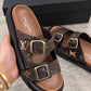 M1036 — Brown double buckle slides detail view, 37, 38, 39, 40, 41 (Brown)