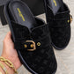 M1046 — Black patterned buckle mules pair view, 37, 38, 39, 40, 41 (Black)