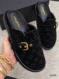 M1046 — Black patterned buckle mules pair view, 37, 38, 39, 40, 41 (Black)