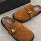 M1046 — Camel patterned buckle mules pair view, 37, 38, 39, 40, 41 (Camel)