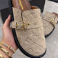 M1046 — Beige patterned buckle mules pair view, 37, 38, 39, 40, 41 (Beige)