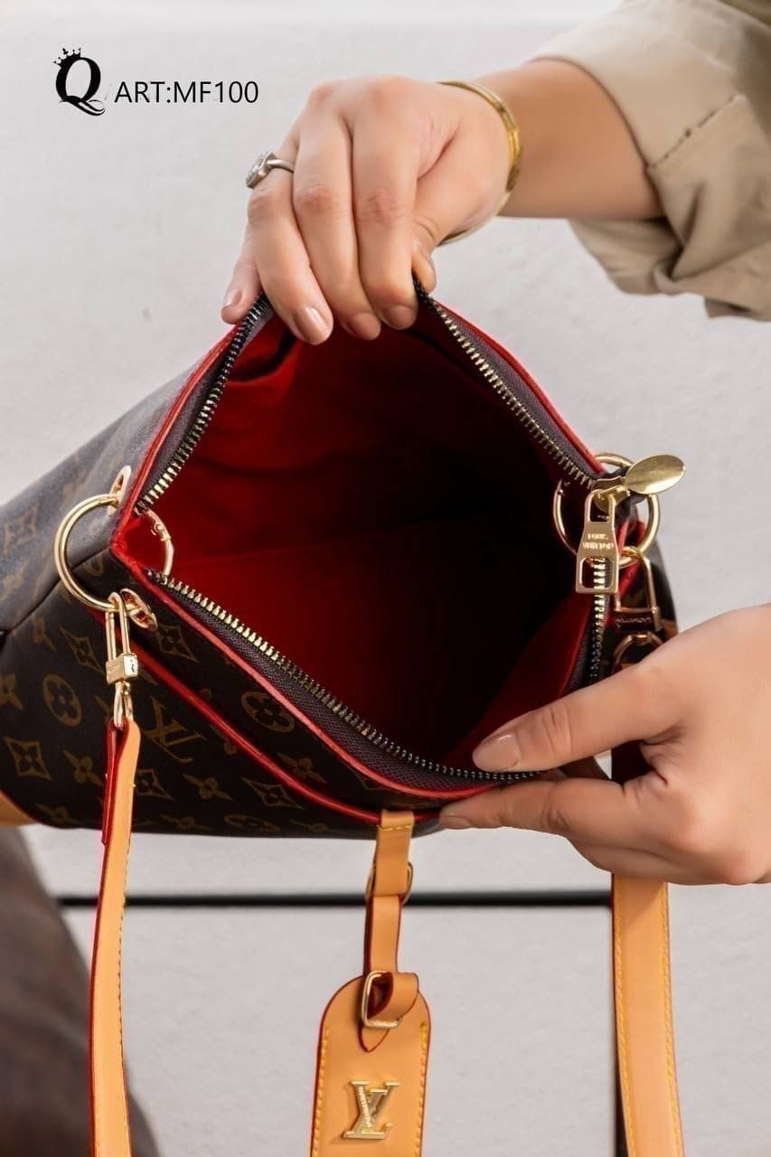 MF100 — Brown and Tan patterned shoulder bag interior (Brown and Tan)