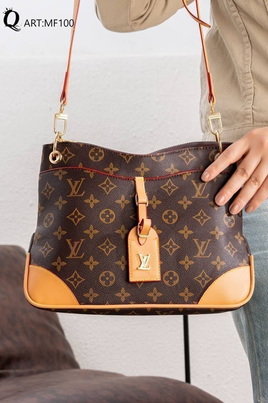 MF100 — Brown and Tan patterned shoulder bag front (Brown and Tan)