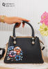 Mk151 — Black floral top-handle handbag front, 24 × 17 (Black)