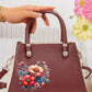 Mk151 — Burgundy floral top-handle handbag front, 24 × 17 (Burgundy)