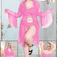 Pink floral lace lingerie and sheer bell-sleeve robe set, model 2062