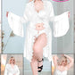 White floral lace lingerie and sheer bell-sleeve robe set, model 2062