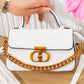 Ms508 — White chain-detail top-handle handbag front, 20 × 12 (White)
