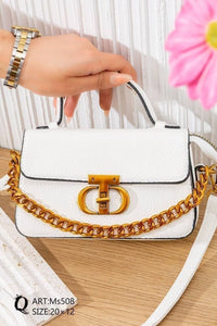 Ms508 — White chain-detail top-handle handbag front, 20 × 12 (White)