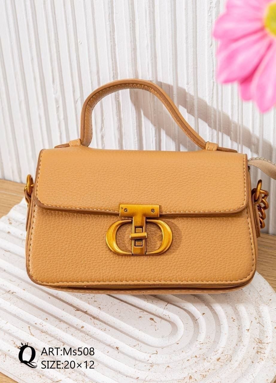 Ms508 — Tan chain-detail top-handle handbag front, 20 × 12 (Tan)