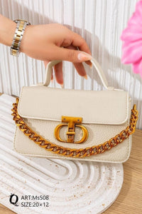 Ms508 — Cream chain-detail top-handle handbag front, 20 × 12 (Cream)