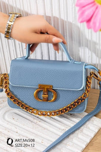 Ms508 — Light Blue chain-detail top-handle handbag front, 20 × 12 (Light Blue)
