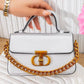 Ms508 — Silver chain-detail top-handle handbag front, 20 × 12 (Silver)