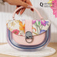 Ms518 — Pink floral transparent-panel handbag front, 22 × 15 (Pink)