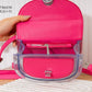 Ms518 — Fuchsia floral transparent-panel handbag interior, 22 × 15 (Fuchsia)