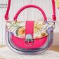 Ms518 — Fuchsia floral transparent-panel handbag front, 22 × 15 (Fuchsia)