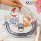 Ms518 — White floral transparent-panel handbag front, 22 × 15 (White)