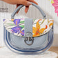 Ms518 — Grey floral transparent-panel handbag front, 22 × 15 (Grey)