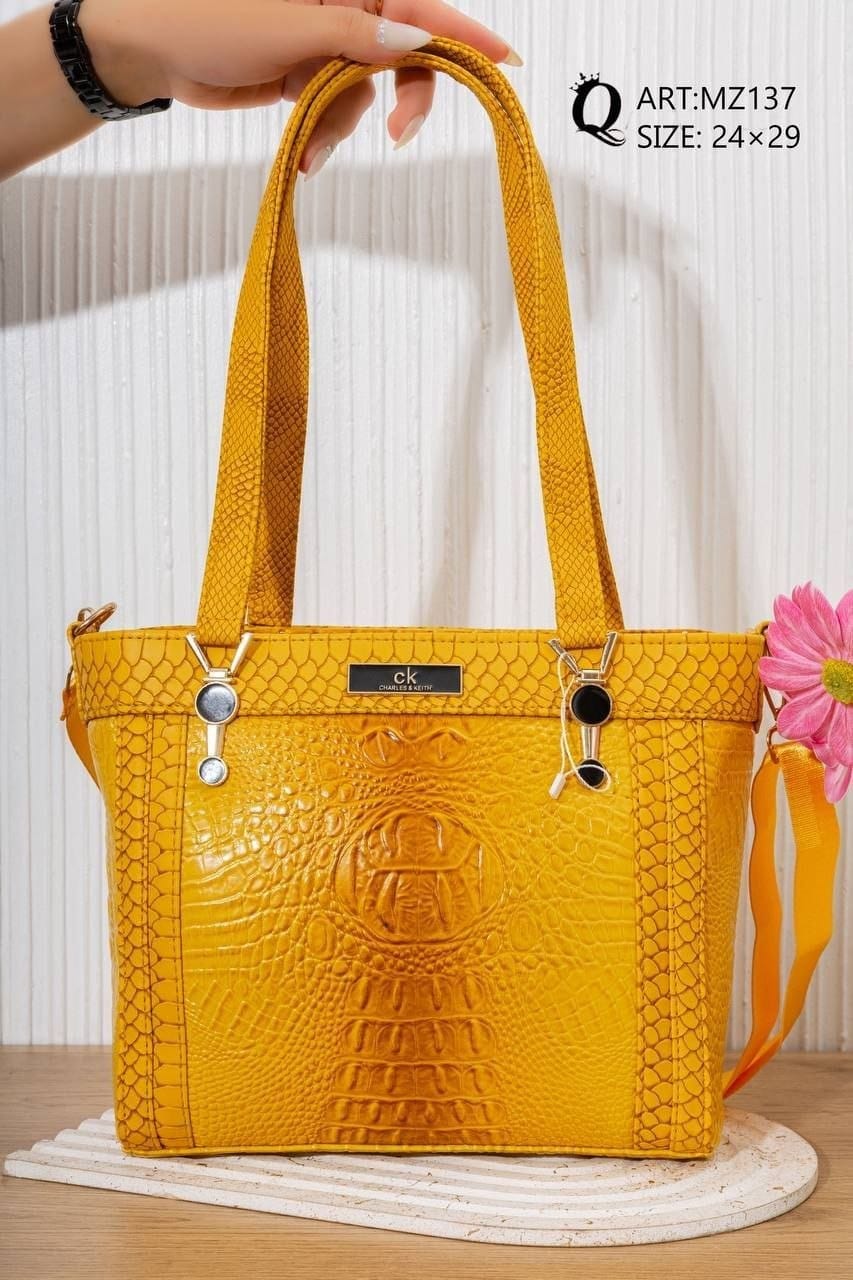 MZ137 — Mustard textured shoulder tote front, 24 × 29 (Mustard)