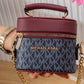 N147 — Burgundy patterned mini box handbag front, 16 × 13 (Burgundy)