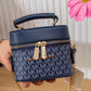 N147 — Navy patterned mini box handbag front, 16 × 13 (Navy)