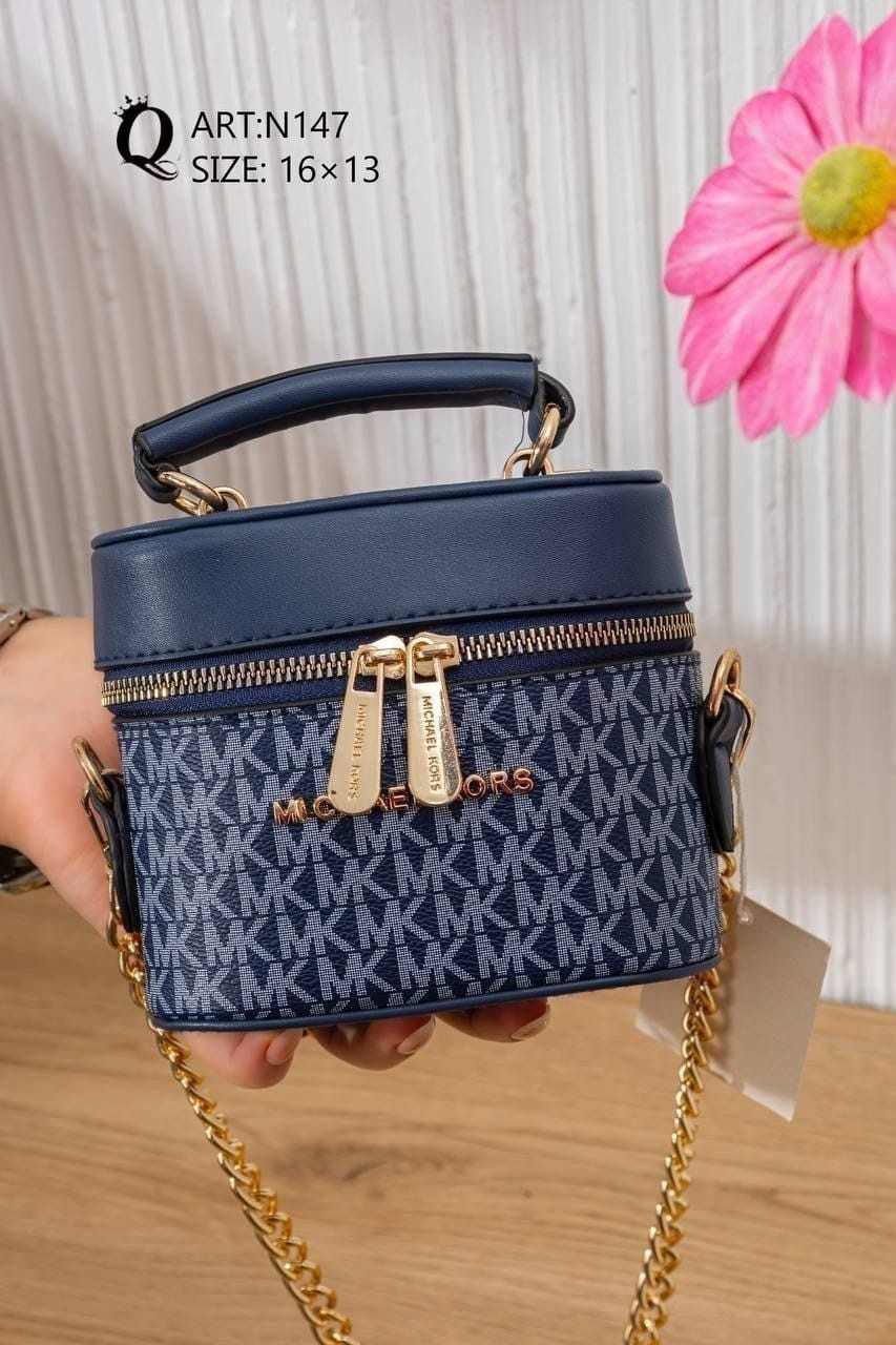 N147 — Navy patterned mini box handbag front, 16 × 13 (Navy)