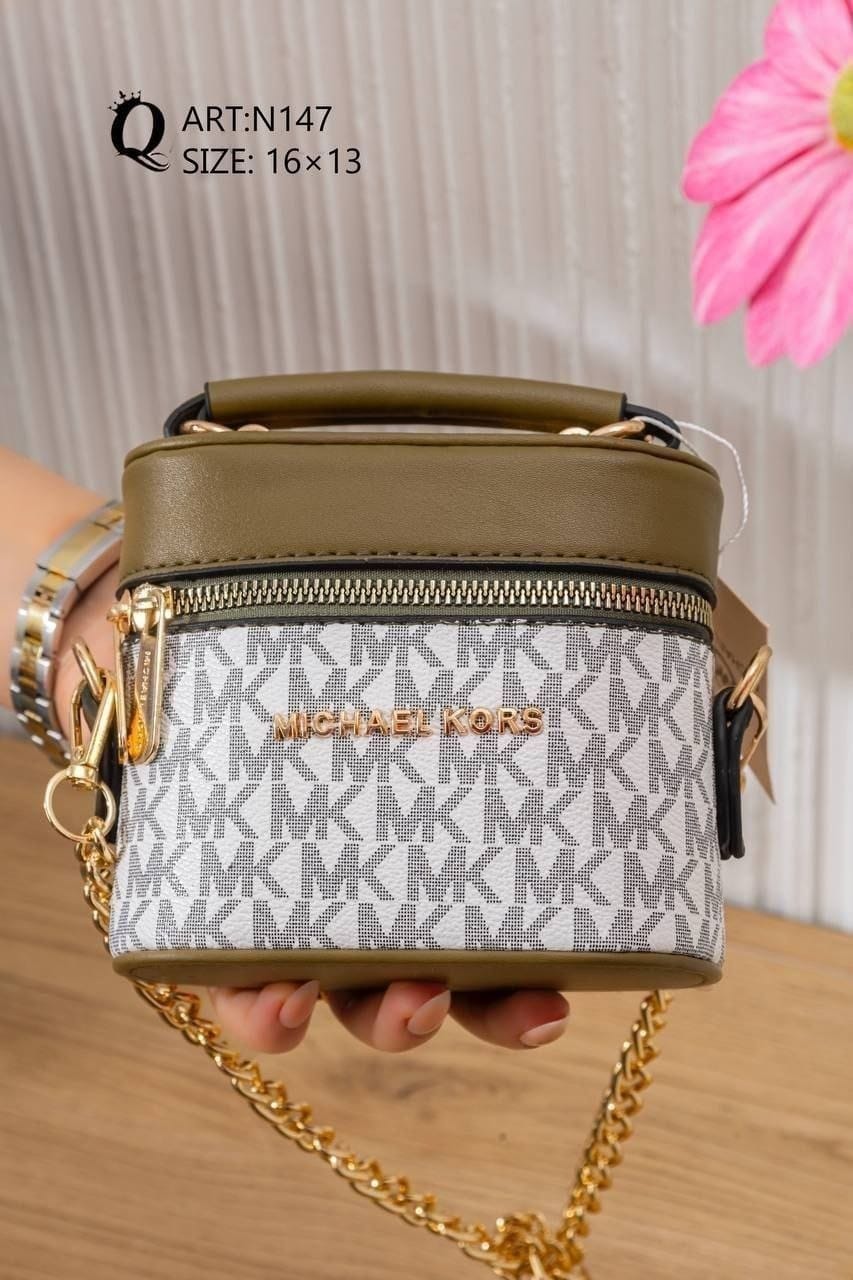N147 — Olive patterned mini box handbag front, 16 × 13 (Olive)