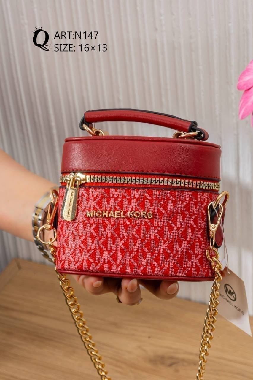 N147 — Red patterned mini box handbag front, 16 × 13 (Red)