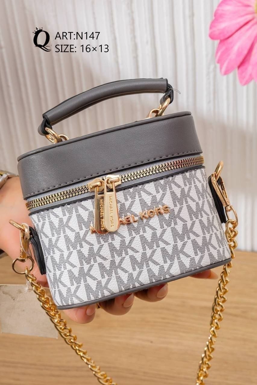 N147 — Grey patterned mini box handbag front, 16 × 13 (Grey)