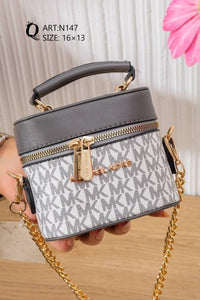 N147 — Grey patterned mini box handbag front, 16 × 13 (Grey)