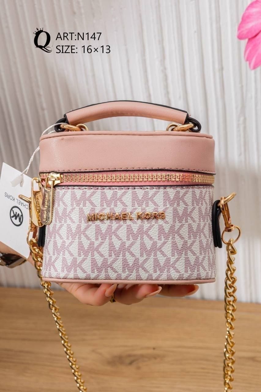 N147 — Pink patterned mini box handbag front, 16 × 13 (Pink)