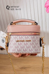 N147 — Pink patterned mini box handbag front, 16 × 13 (Pink)