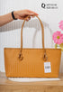 N149 — Tan woven-pattern shoulder tote front, 38 × 21 (Tan)