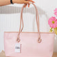 N149 — Pink woven-pattern shoulder tote front, 38 × 21 (Pink)