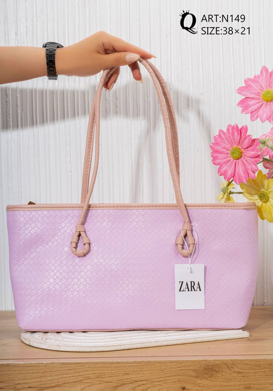 N149 — Lilac woven-pattern shoulder tote front, 38 × 21 (Lilac)