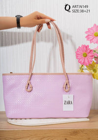 N149 — Lilac woven-pattern shoulder tote front, 38 × 21 (Lilac)