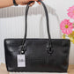 N149 — Black woven-pattern shoulder tote front, 38 × 21 (Black)