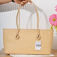 N149 — Sand woven-pattern shoulder tote front, 38 × 21 (Sand)