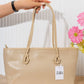 N149 — Beige Gloss woven-pattern shoulder tote front, 38 × 21 (Beige Gloss)