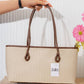 N149 — Beige Brown woven-pattern shoulder tote front, 38 × 21 (Beige Brown)