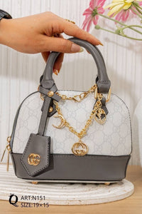 N151 — Grey and White mini patterned handbag front, 19 × 15 (Grey and White)
