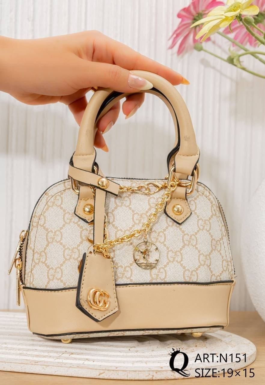 N151 — Beige mini patterned handbag front, 19 × 15 (Beige)