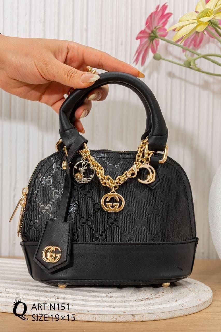 N151 — Black mini patterned handbag front, 19 × 15 (Black)