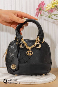 N151 — Black mini patterned handbag front, 19 × 15 (Black)