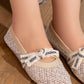 N2355 — Beige bow mesh flats detail view, 37, 38, 39, 40, 41 (Beige)